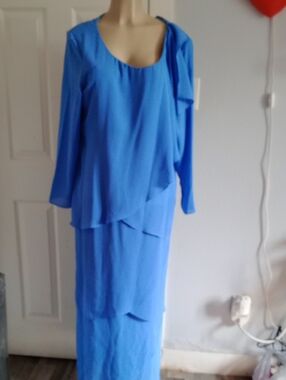 Blue Long Sleeve Layered Maxi Dress